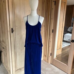 Blue velvet holiday pants suit. Medium